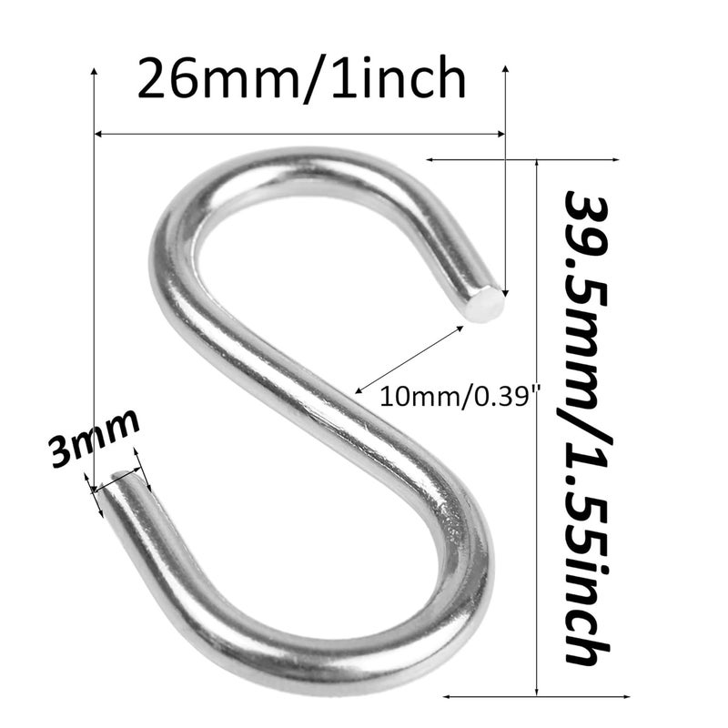 AUXBC 32PCS 1-1/2 Inch 304 Stainless Steel S Hooks, Heavy Duty M3 Hanging Hooks Mini S Shaped Hangers, Curtain Hanging Connectors S Shaped Utility Hooks - Image 2
